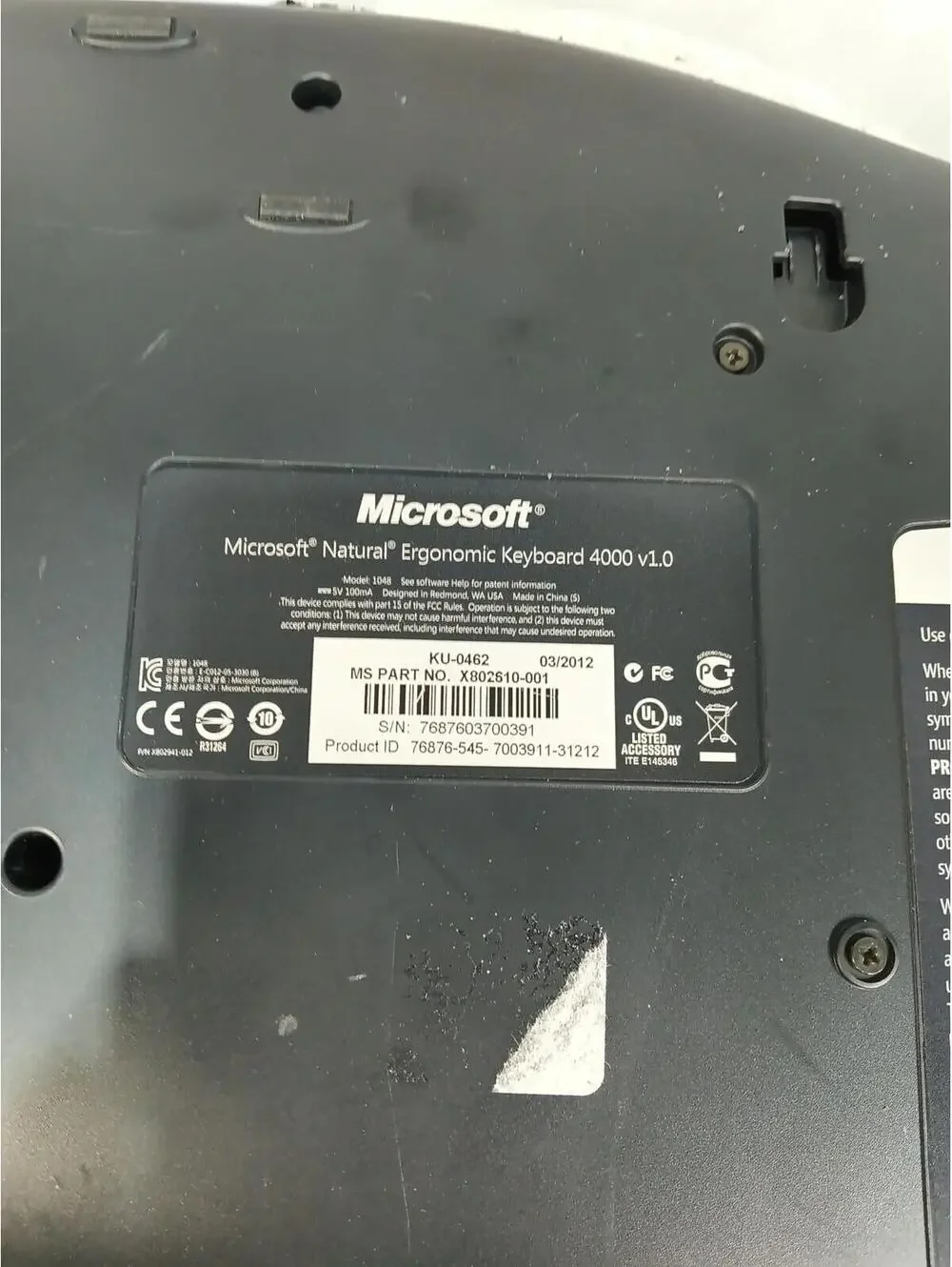 Microsoft Natural Ergonomic Keyboard 4000 v1.0 KU-0462 USB Wired Split Tested